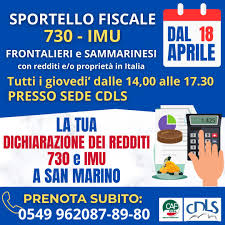 Dal 10 aprile è attivo lo Sportello fiscale per 730 e IMU rivolto a Frontalieri e Sammairnesi con proprietà in Italia. Prenota!