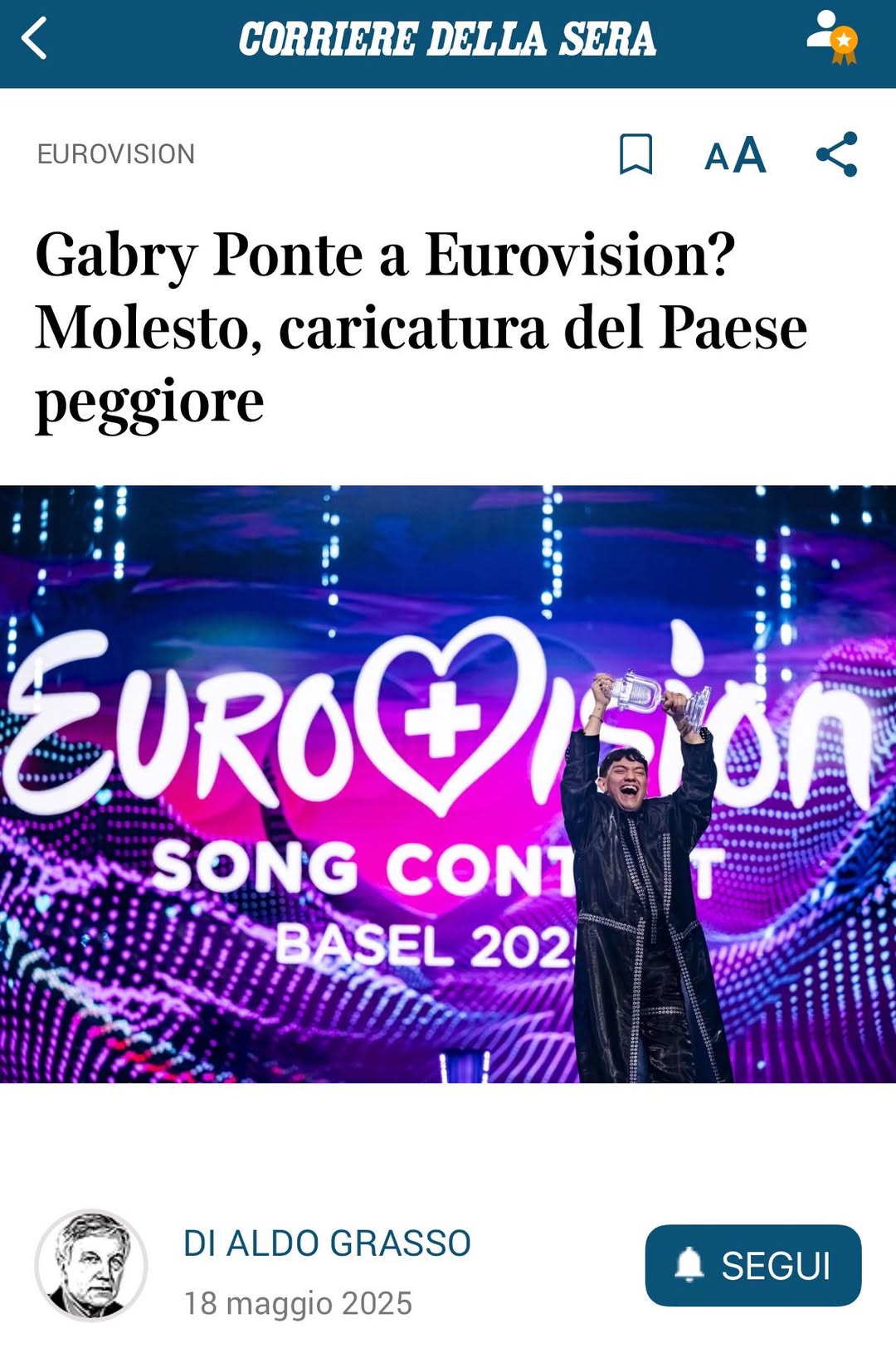 Podeschi: “Gabry Ponte all’Eurovision? Molesto, caricatura del nostro Paese”