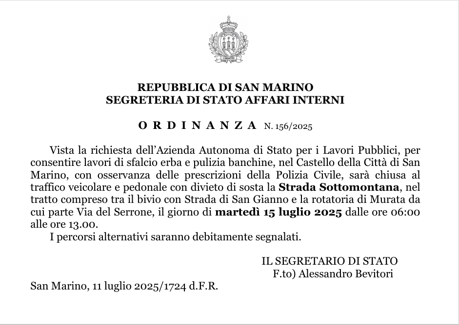 Chiusura temporanea della Strada Sottomontana per lavori di pulizia