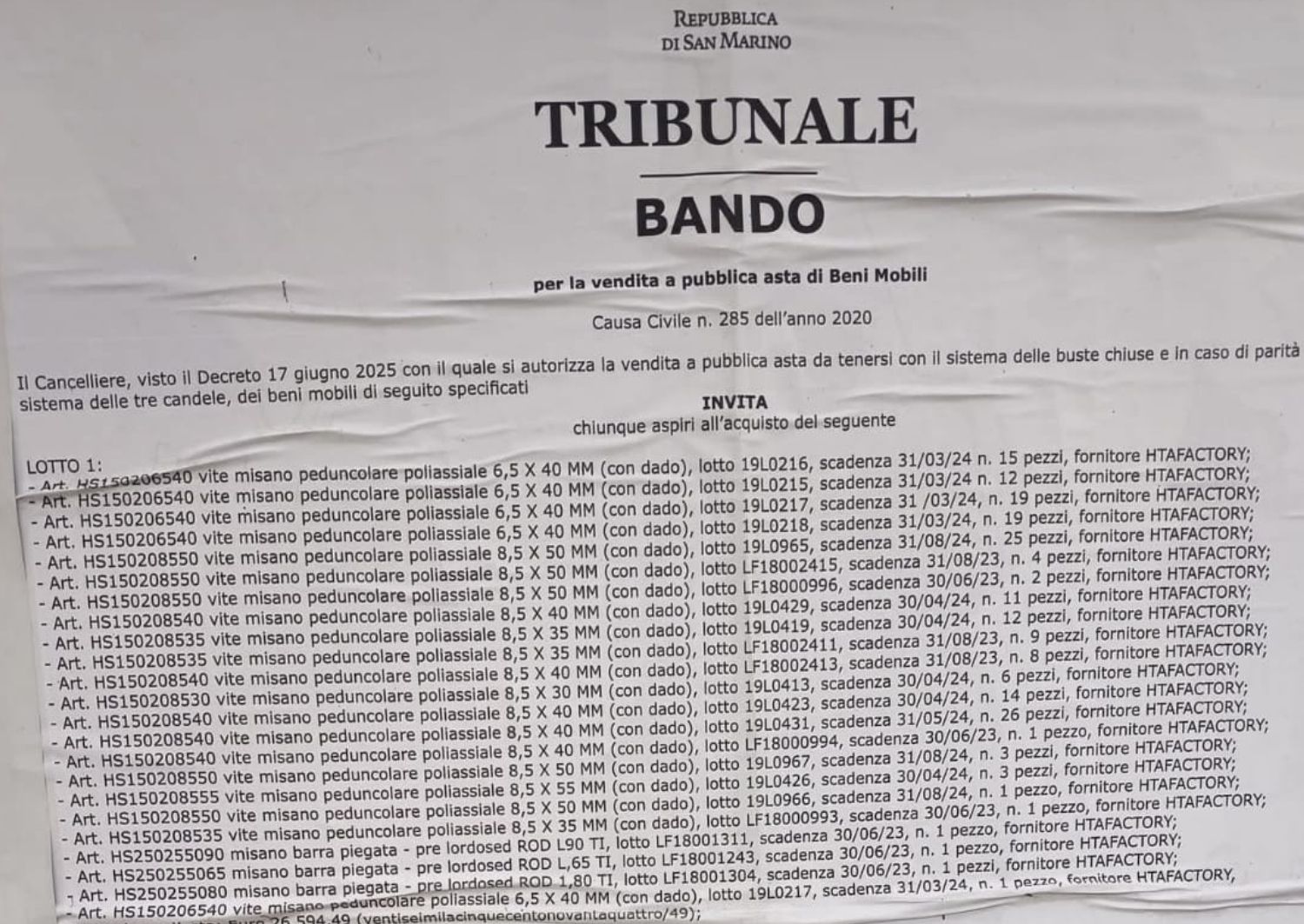 San Marino, il Tribunale vende dispositivi medici SCADUTI: chi li compra, e per farne cosa?