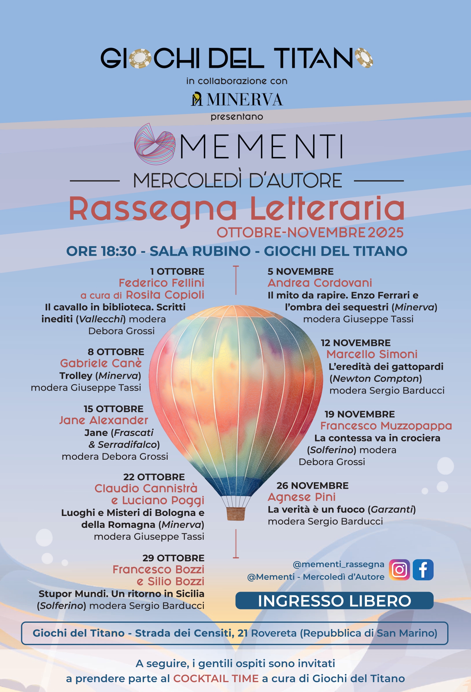 Ritorna la Rassegna Letteraria “Mementi – Mercoledì d’Autore” di Ottobre-Novembre 2025