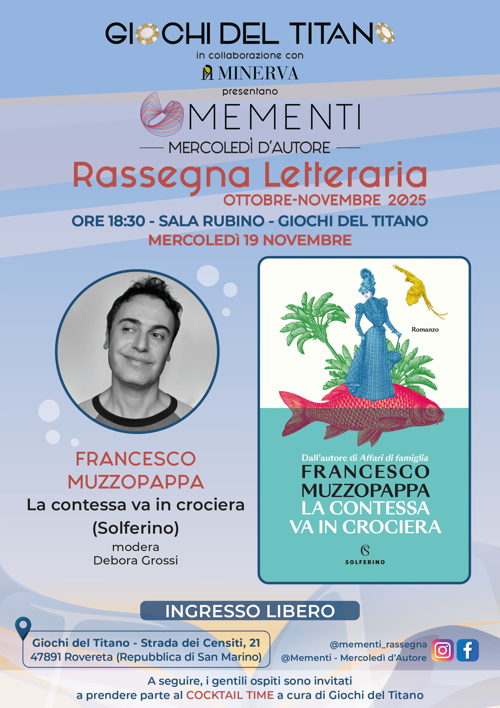 Francesco Muzzopappa ospite di “Mercoledì d’Autore”: a San Marino una serata dedicata a La contessa va in crociera