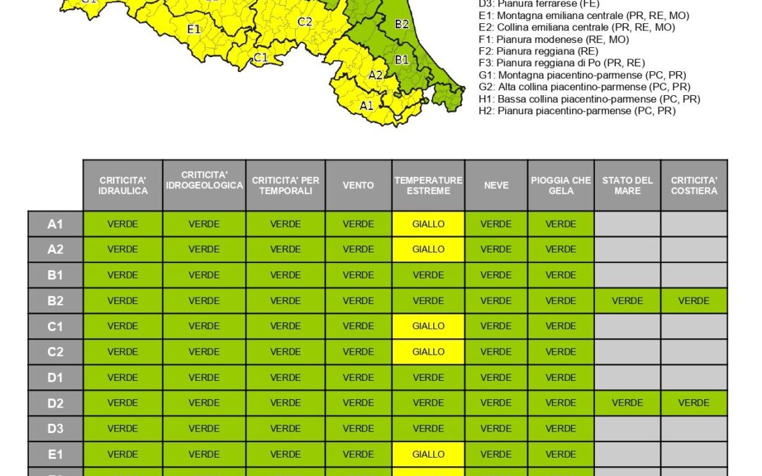 Allerta gialla per temperature rigide nelle province emiliano-romagnole