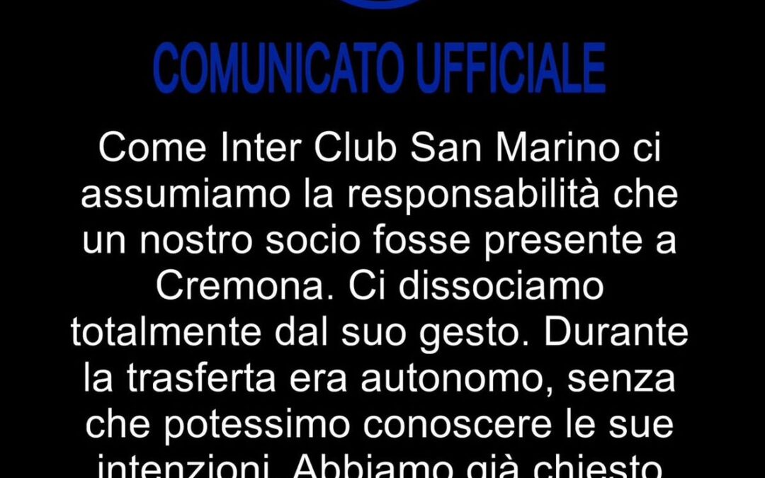 Petardo in campo, tifoso piantonato in ospedale. L’Inter Club di San Marino lo espelle