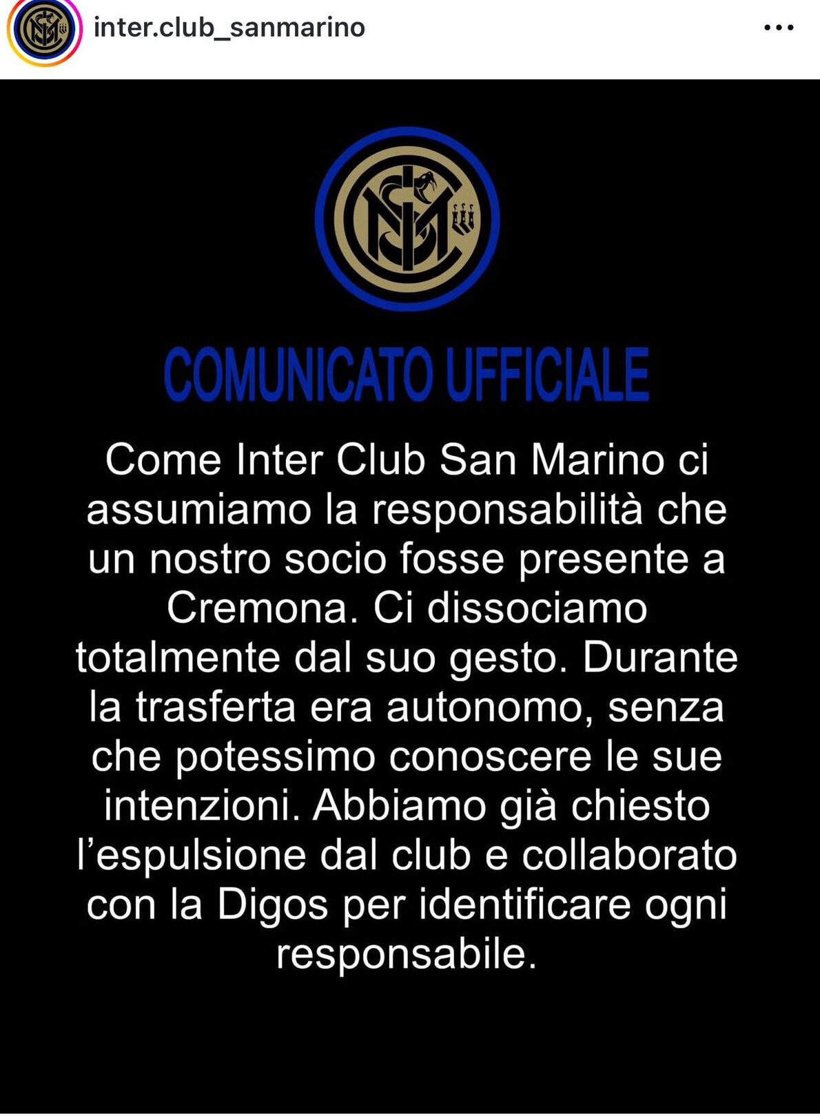 Petardo in campo, tifoso piantonato in ospedale. L’Inter Club di San Marino lo espelle