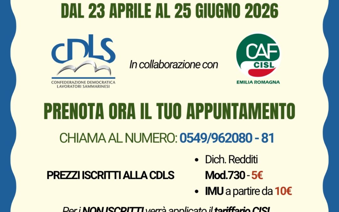 730 e Imu 2026, riparte il servizio fiscale CDLS a San Marino