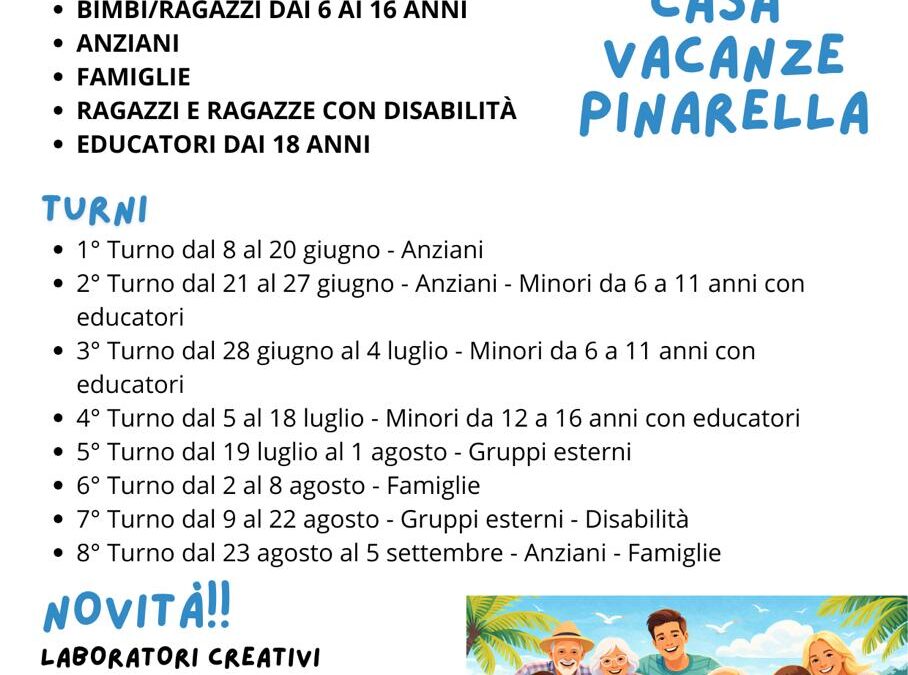 Pinarella di Cervia, aperte le iscrizioni per la Casa Vacanze 2026
