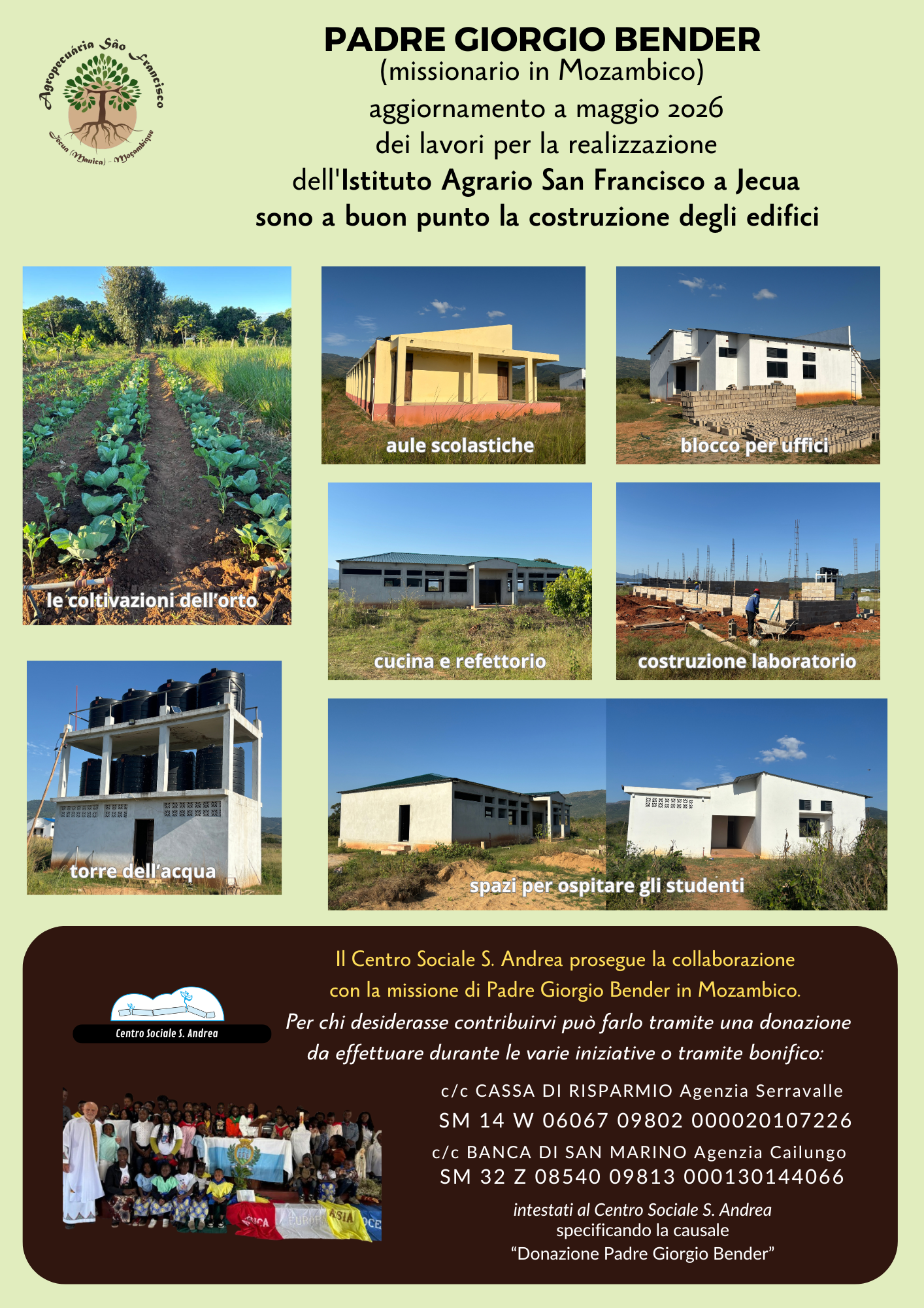 Mozambico, avanti i lavori per l’Istituto Agrario San Francesco