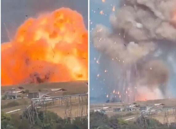 Incendio ed esplosione nella fabbrica di munizioni, vigili del fuoco sul posto