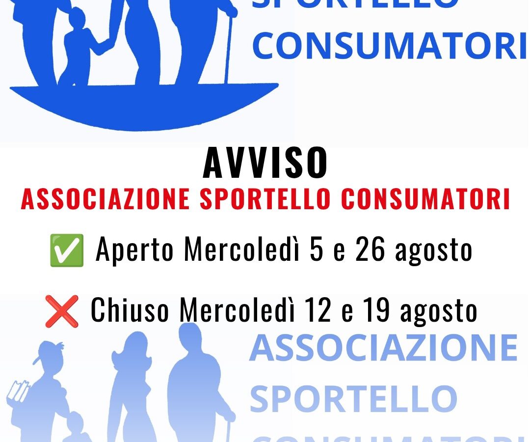 Sportello Consumatori, pausa estiva per l’ufficio legale