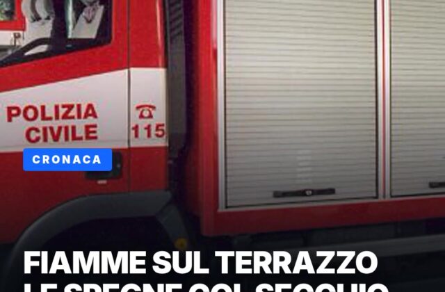 Fiamme sul terrazzo a Dogana, il proprietario le spegne