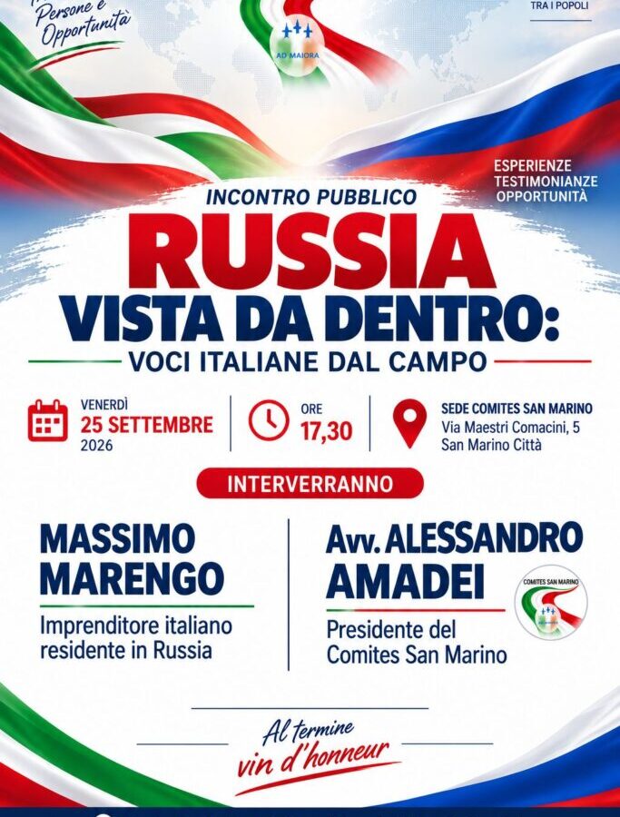 La Russia raccontata da chi ci vive: incontro con Massimo Marengo. Al Comites San Marino un confronto su vita quotidiana, imprese e conseguenze delle sanzioni
