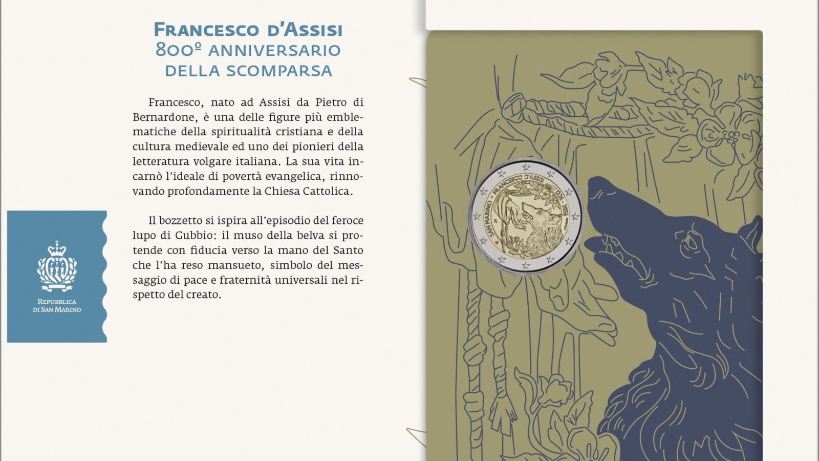 Due euro per San Francesco: sulla moneta il lupo di Gubbio