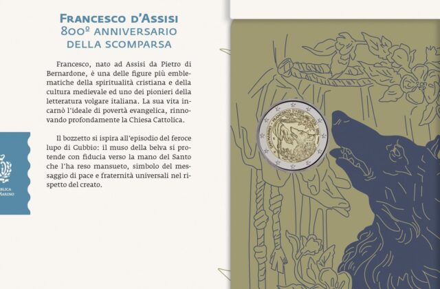 Due euro per San Francesco: sulla moneta il lupo di Gubbio