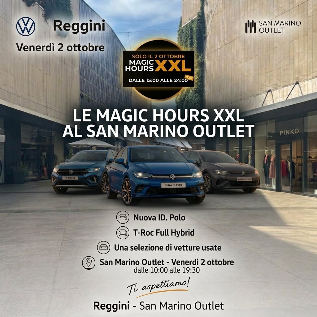 Reggini al San Marino Outlet venerdì 2 ottobre con la nuova Volkswagen ID. Polo