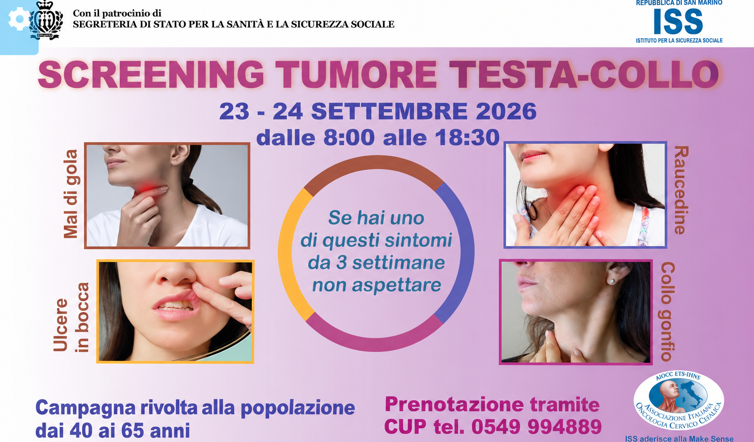Prevenzione dei tumori testa-collo: a San Marino due giornate dedicate alla diagnosi precoce