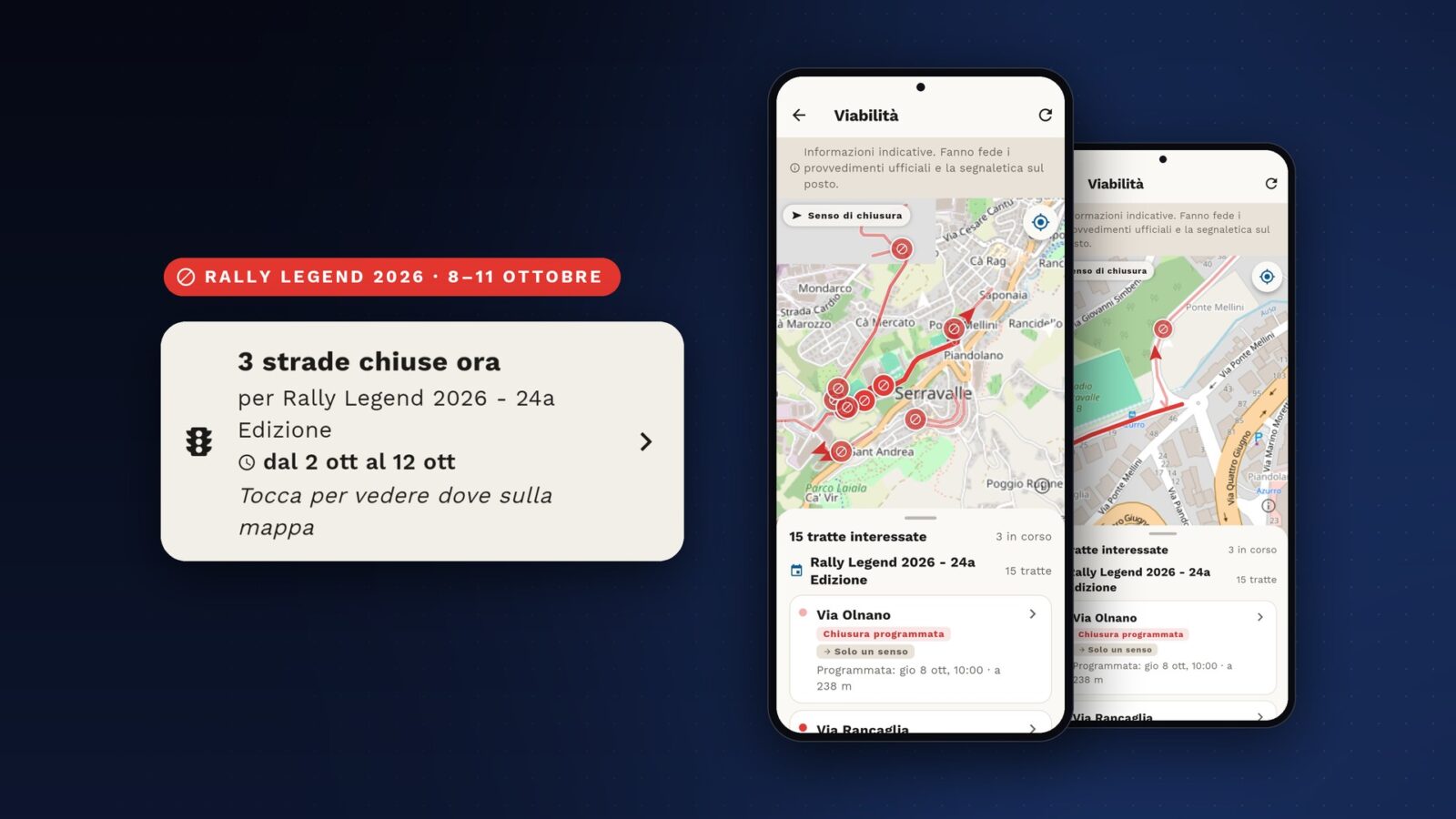 Chiusure Rally Legend 2026 in tempo reale: sull’app Omni la mappa che ti dice quali strade sono chiuse adesso, senza decifrare l’ordinanza