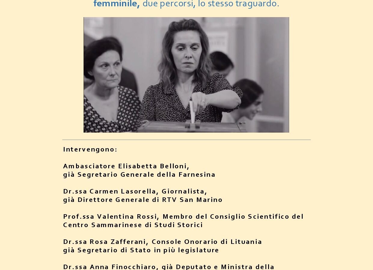 Donne, ottant’anni di conquiste: a San Marino il confronto con Belloni e Finocchiaro