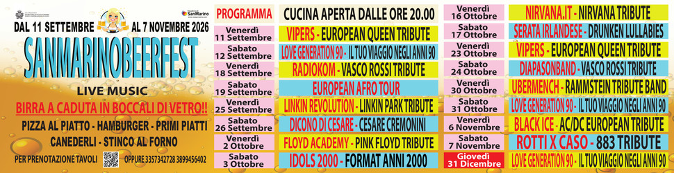 San Marino Beer Fest 2026 — dall’11 settembre al 7 novembre, Parco di Dogana